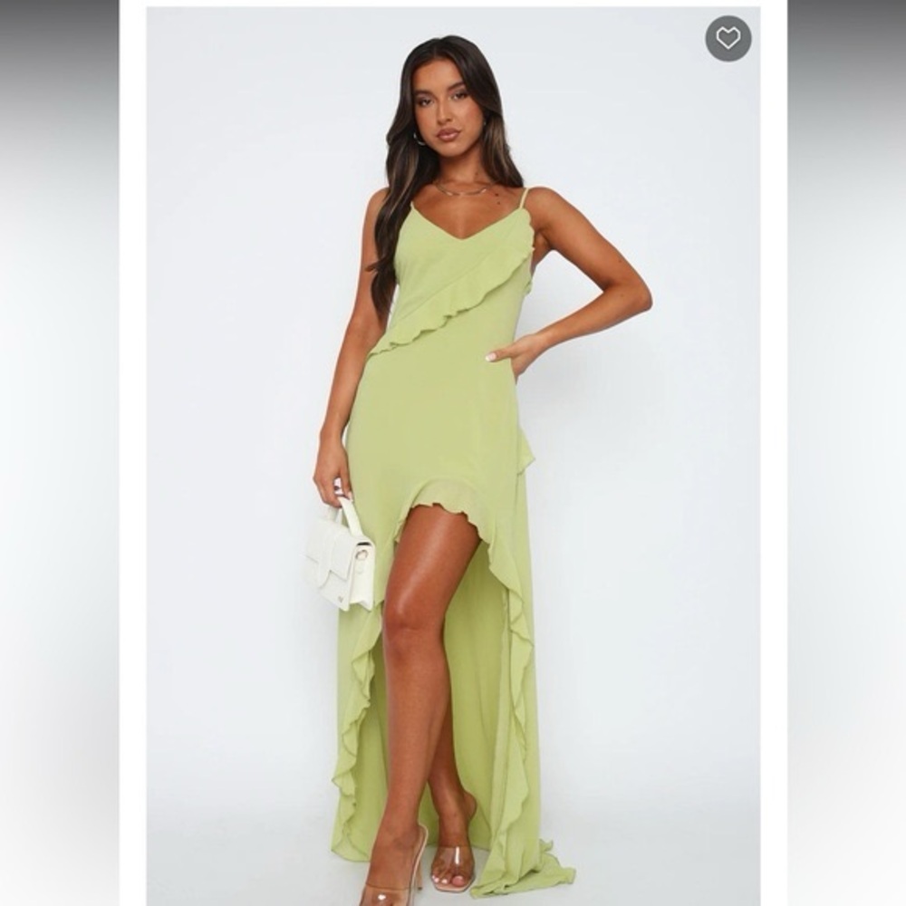 White Fox Boutique Lime Green Ruffle High-Low Maxi Dress